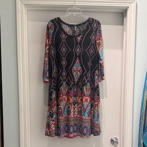 Yahada Black and Multicolor Long Sleeve Dress